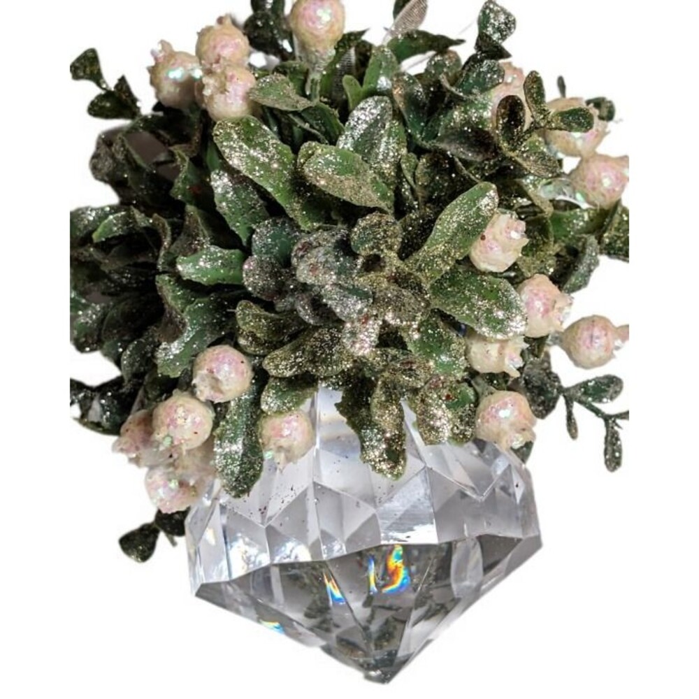 Crystal Mistletoe Ornament Simplistic Greenery White Berries